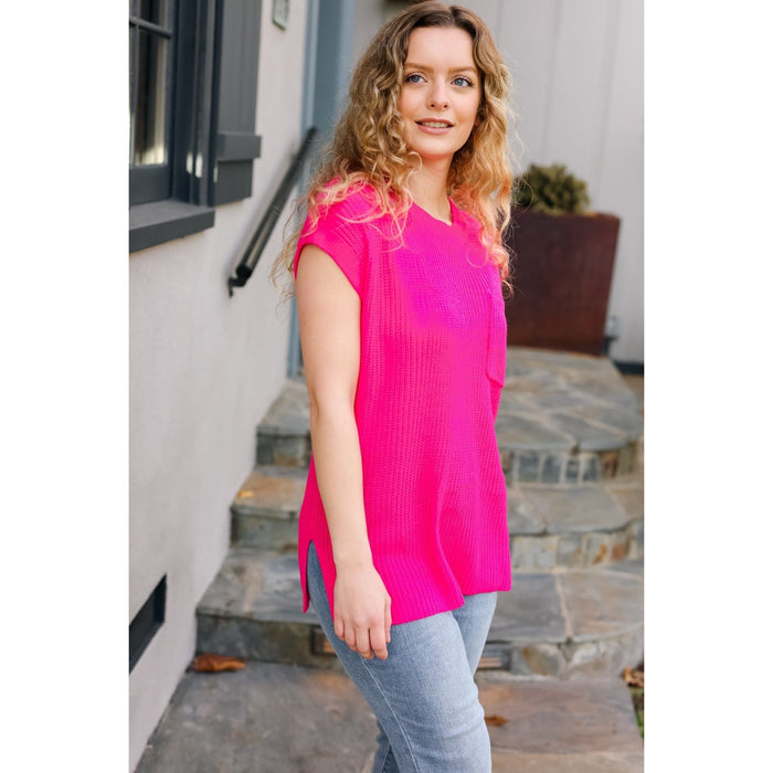 Best In Bold Hot Pink Dolman Ribbed Knit Sweater Top