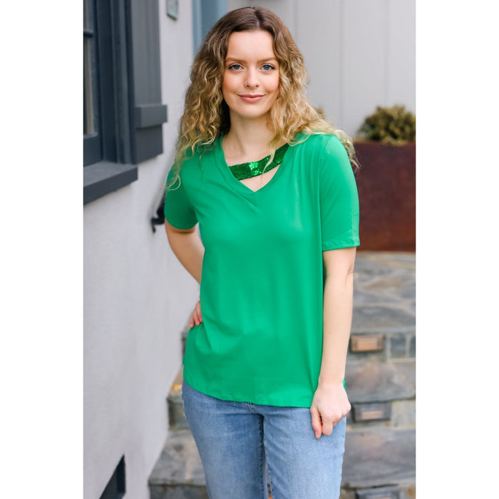 Saint Patrick Asymmetrical Sequin Banded V Neck Top