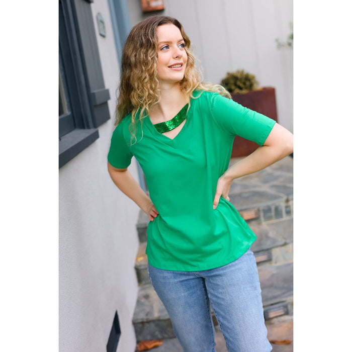 Saint Patrick Asymmetrical Sequin Banded V Neck Top