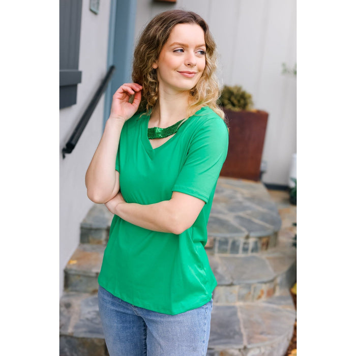 Saint Patrick Asymmetrical Sequin Banded V Neck Top