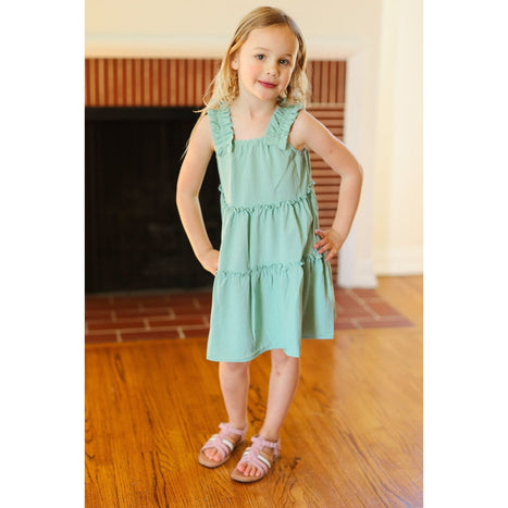 Joyful Sage Tiered Ruffle Sleeveless Dress