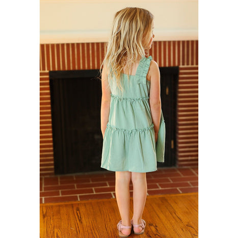 Joyful Sage Tiered Ruffle Sleeveless Dress