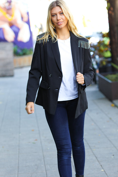 Black Shoulder Tassel Fringe Blazer