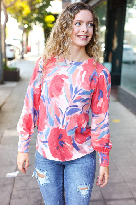 Blush Floral Brushed Hacci Sweater Top