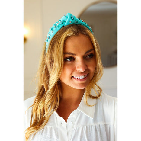 Turquoise Stone & Gem Cowboy Boot Embellished Top Knot Headband