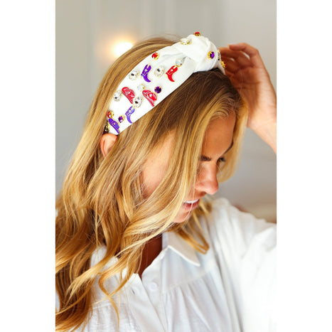 Red White & Blue Gem Cowboy Embellished Top Knot Headband