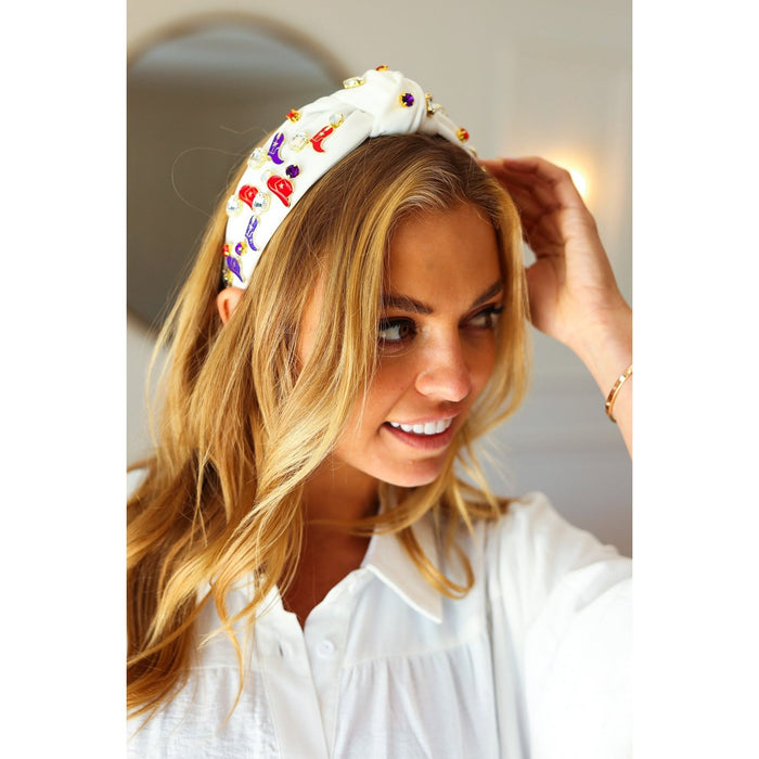 Red White & Blue Gem Cowboy Embellished Top Knot Headband