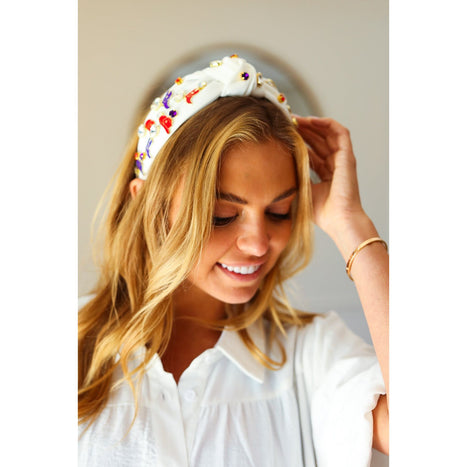 Red White & Blue Gem Cowboy Embellished Top Knot Headband