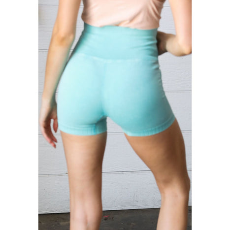 Ice Blue Washed Seamless High Waisted Eyelet Shorts