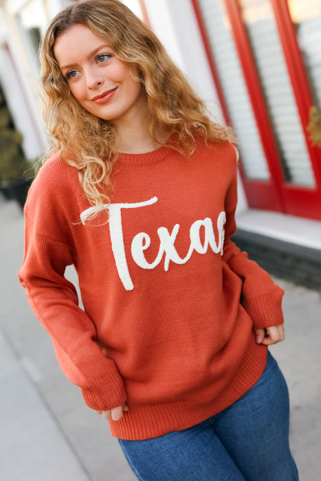 Game Day Burnt Orange Texas Embroidery Pop Up Sweater