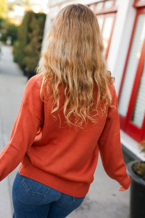 Game Day Burnt Orange Texas Embroidery Pop Up Sweater