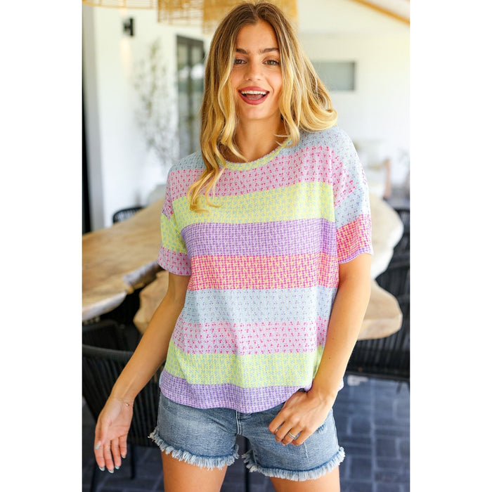 Stand Out Lavender & Pink Striped Textured Waffle Knit Top