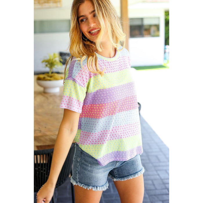 Stand Out Lavender & Pink Striped Textured Waffle Knit Top