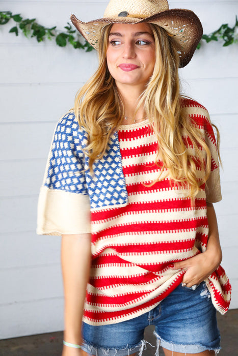 American Flag Jacquard Knit Sweater Top