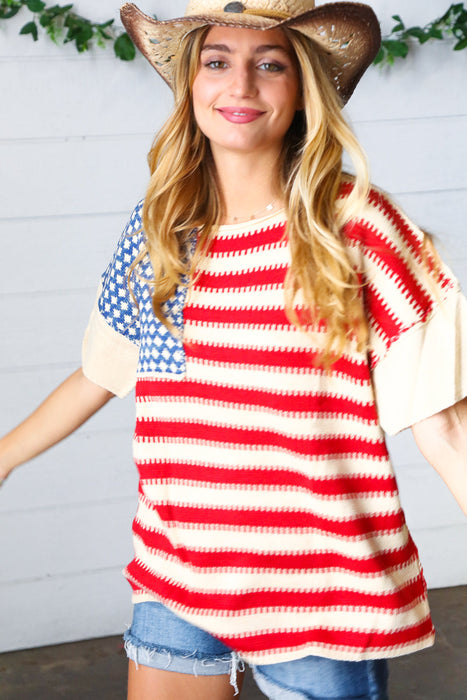 American Flag Jacquard Knit Sweater Top