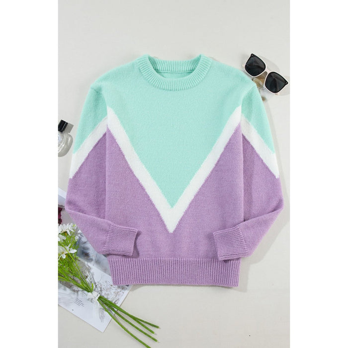 Contrast Round Neck Dropped Shoulder Sweater