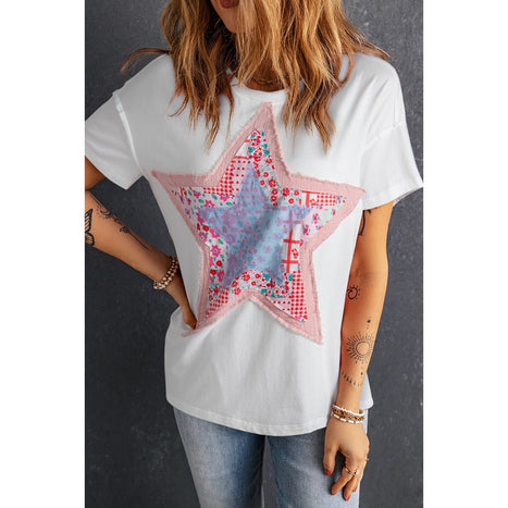 Star Round Neck Short Sleeve T-Shirt