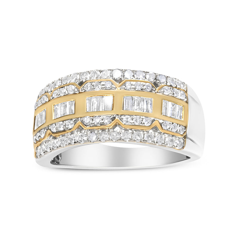 Bids.com 10K White and Yellow Gold 1.00 Cttw Baguette and Round cut Diamond Art Deco Multi-Row Ring Band (I-J Color, I1-I2 Clarity) - Ring Size 7 Rings