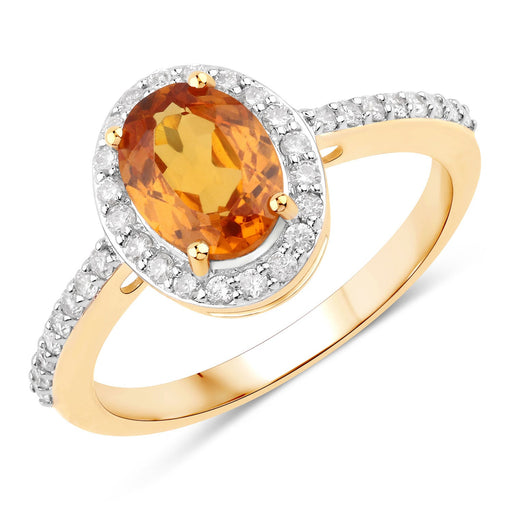Bids.com 1.66 Carat Genuine Spessartite Garnet and White Diamond 14K Yellow Gold Ring Rings