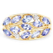 Bids.com 14K Yellow Gold Plated 1.56 Carat Genuine Tanzanite and White Topaz .925 Sterling Silver Ring Rings