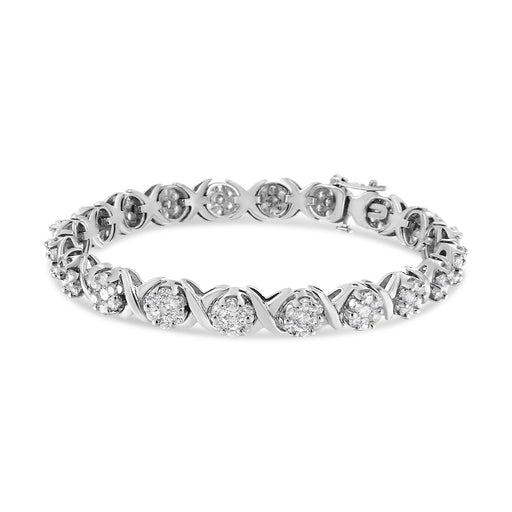 Bids.com 14K White Gold 6-1/3 Cttw Round Brilliant-Cut Diamond Round Cluster & X-Link 7" Tennis Bracelet (I-J Color, SI2-I1 Clarity) Bracelets