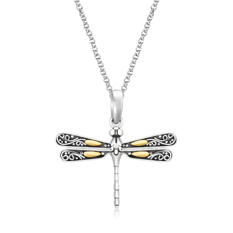 Bids.com 18k Yellow Gold and Sterling Silver Pendant in a Dragonfly Design Pendants