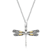 Bids.com 18k Yellow Gold and Sterling Silver Pendant in a Dragonfly Design Pendants
