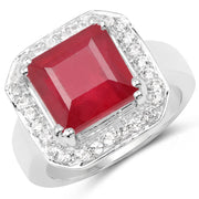 Bids.com 6.36 Carat Glass Filled Ruby and White Topaz .925 Sterling Silver Ring Rings