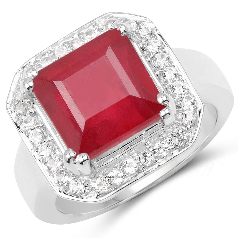 Bids.com 6.36 Carat Glass Filled Ruby and White Topaz .925 Sterling Silver Ring Rings