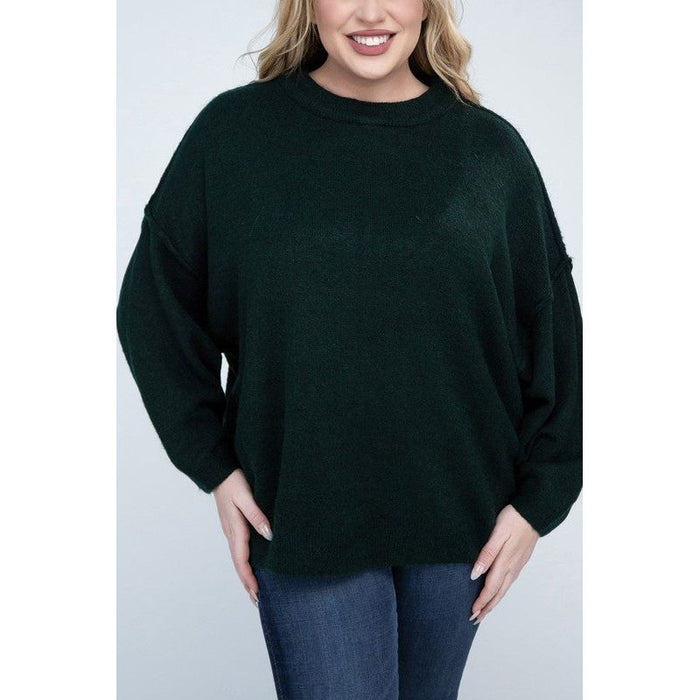 Plus Oversized Round Neck Raw Seam Melange Sweater