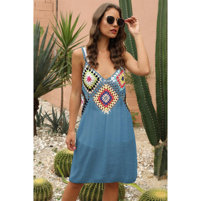 Geometric V-Neck Spaghetti Strap Cover Up Dress