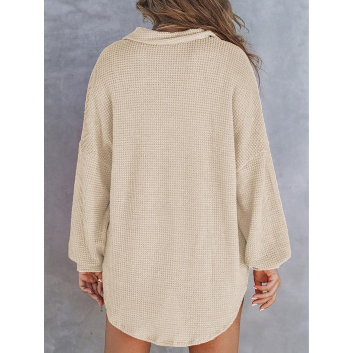 Waffle-Knit Dropped Shoulder Long Sleeve Sweatshirt