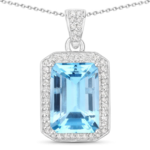 Bids.com 5.85 Carat Genuine Blue Topaz and White Diamond .925 Sterling Silver Pendant Pendants