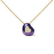 Bids.com 18K Yellow Gold Blue Enamel 1/10 Cttw Round Pave Diamonds Heart Shape 18" Pendant Necklace  (G-H Color, SI1-SI2 Clarity) - Adjustable up to 16" - 18" Necklaces