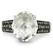 Bids.com 4.41 Carat Genuine Green Amethyst and Green Diamond .925 Sterling Silver Ring Rings