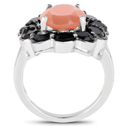 Bids.com 7.88 Carat Genuine Peach Moonstone and Black Spinel .925 Sterling Silver Ring Rings
