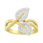 Bids.com 10K Yellow Gold 3/8 Cttw Round and Baguette-Cut Diamond Leaf Cocktail Ring - Size 7 (I-J Color, I1-I2 Clarity) Rings