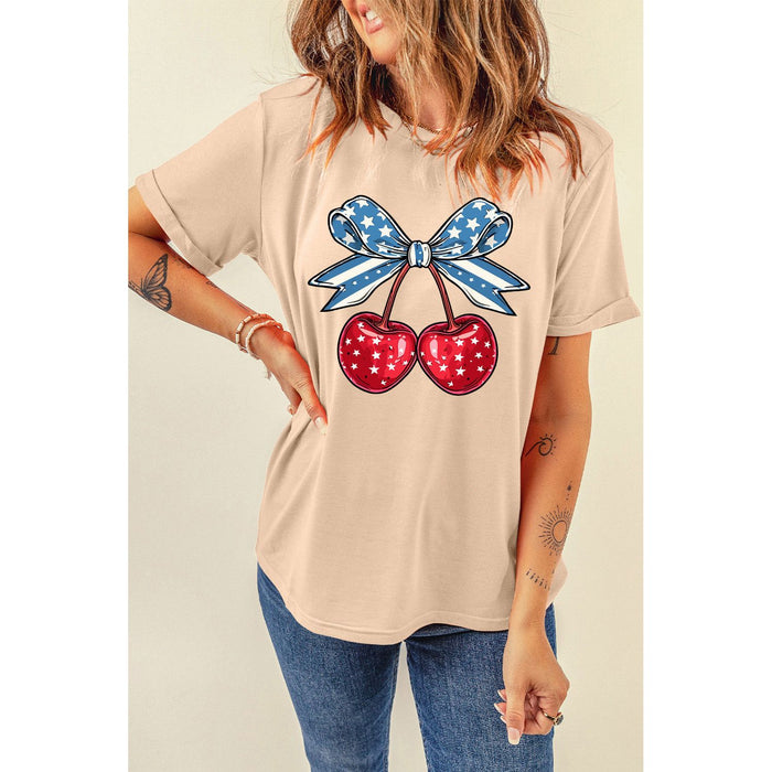 Cherry Graphic Round Neck Short Sleeve T-Shirt