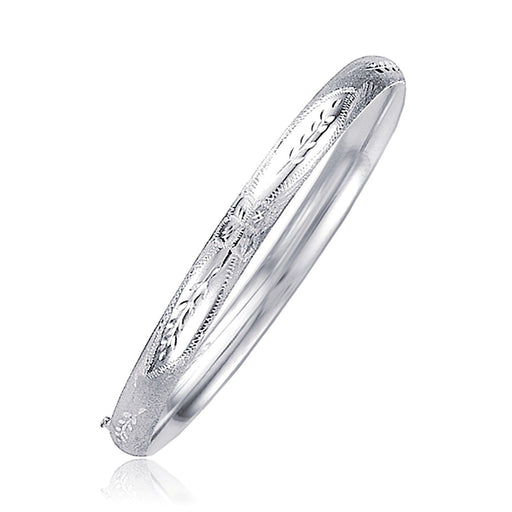 Bids.com Classic Floral Carved Bangle in 14k White Gold (5.0mm) Bracelets