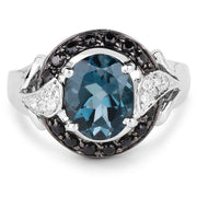 Bids.com 4.27 Carat Genuine London Blue Topaz, Black Spinel & White Topaz .925 Sterling Silver Ring Rings