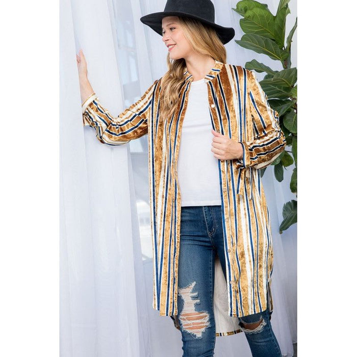 STRIPE VELVET LONG CARDIGAN