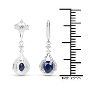 Bids.com 0.86 Carat Genuine Blue Sapphire and White Diamond 14K White Gold Earrings Earrings