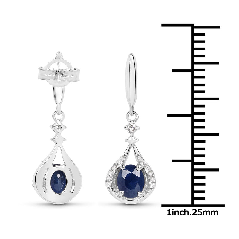 Bids.com 0.86 Carat Genuine Blue Sapphire and White Diamond 14K White Gold Earrings Earrings