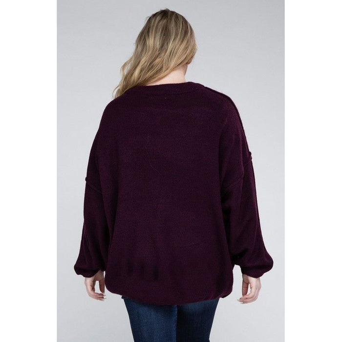 Plus Oversized Round Neck Raw Seam Melange Sweater