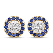 Bids.com 1.52 Carat Genuine Blue Sapphire and Lab Grown Diamond 14K Yellow Gold Earrings Earrings