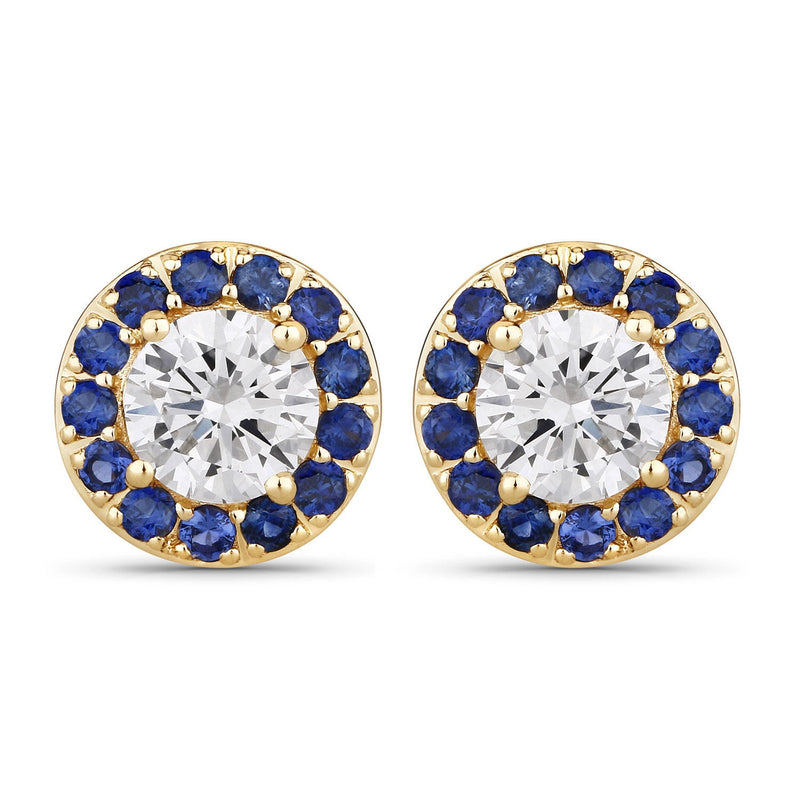 Bids.com 1.52 Carat Genuine Blue Sapphire and Lab Grown Diamond 14K Yellow Gold Earrings Earrings