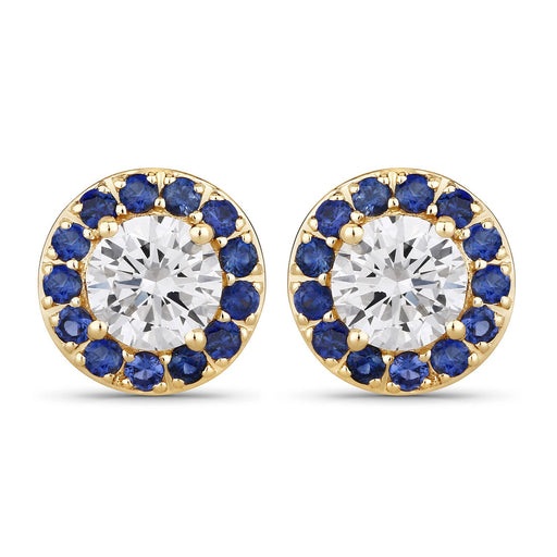 Bids.com 1.52 Carat Genuine Blue Sapphire and Lab Grown Diamond 14K Yellow Gold Earrings Earrings