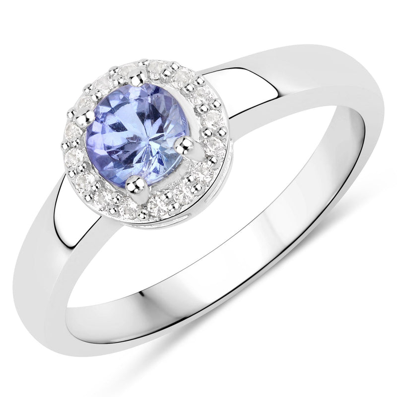 Bids.com 0.55 Carat Genuine Tanzanite and White Topaz .925 Sterling Silver Ring Rings