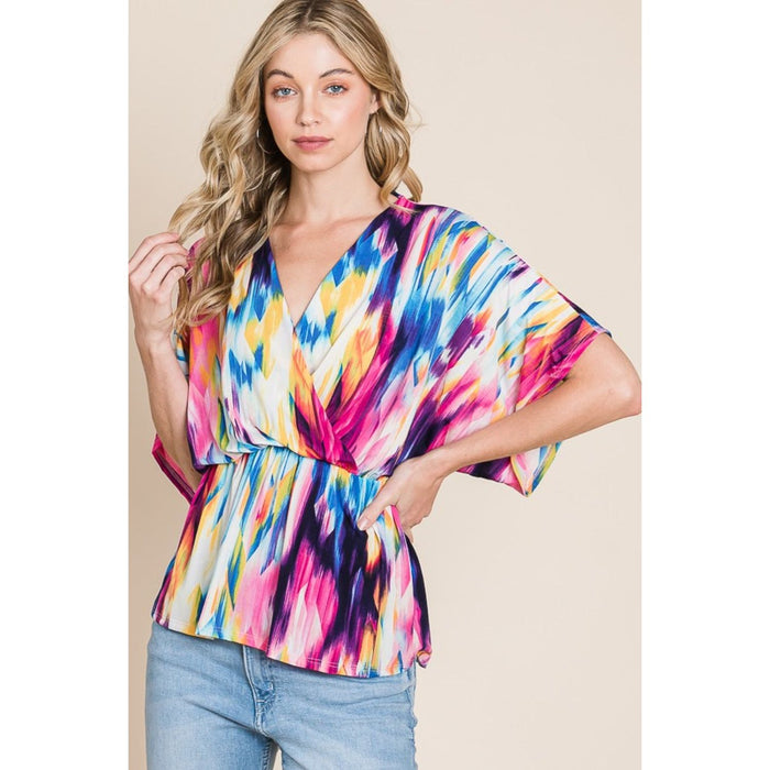 BOMBOM Printed Surplice Peplum Blouse