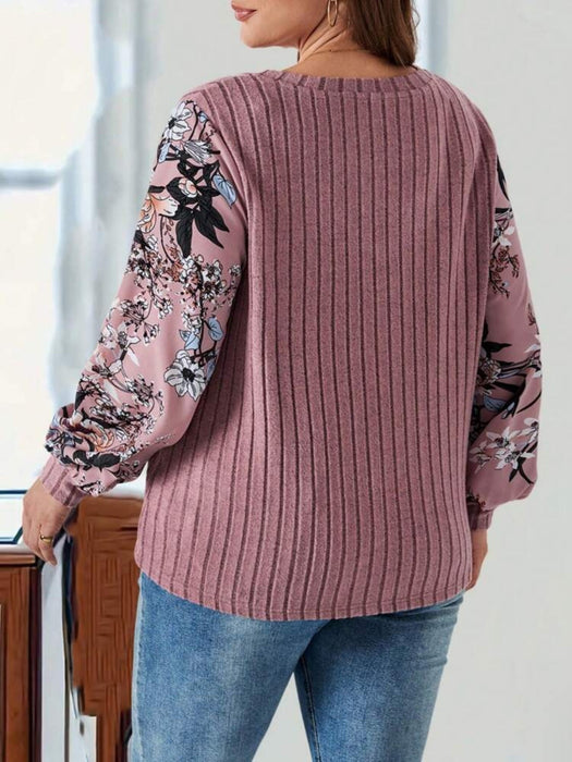 Printed V-Neck Long Sleeve T-Shirt